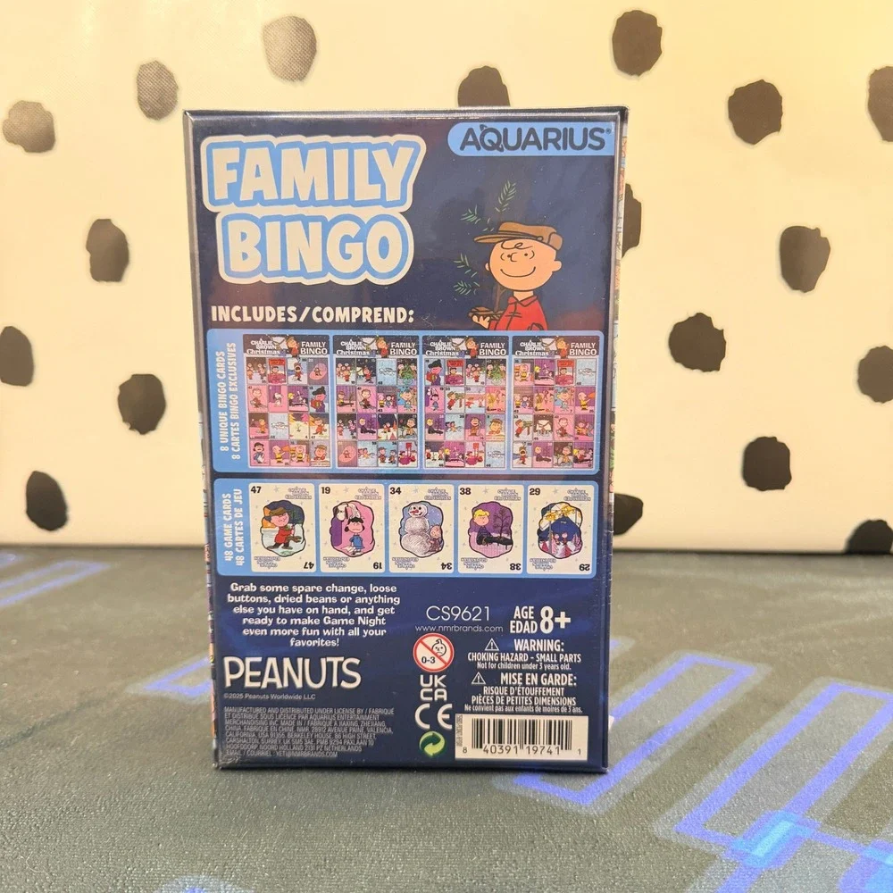 Aquarius A Charlie Brown Christmas Family Bingo Kids Blue Peanuts Holiday Game